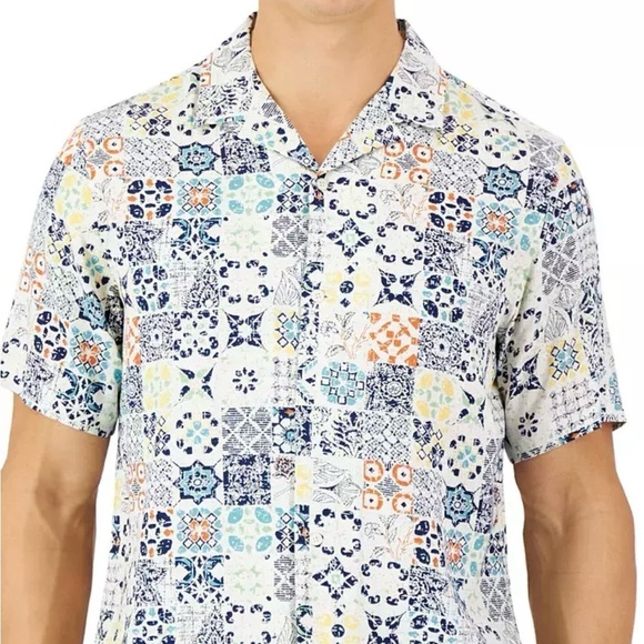 CLUB ROOM Mens Rumbie Mixed Medallion Silk Rayon Button Down Shirt Sz 2XL Casual - Picture 2 of 15